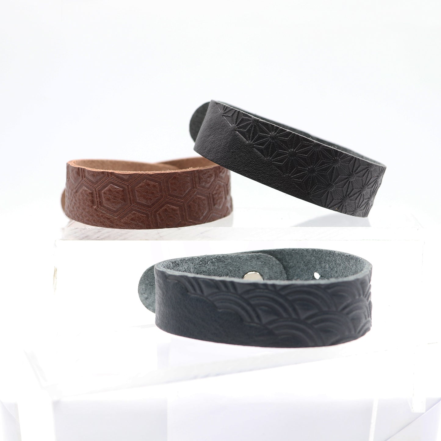 日本型格傳統花紋皮手鏈 Leather Bracelet with Unique Traditional Japanese Pattern